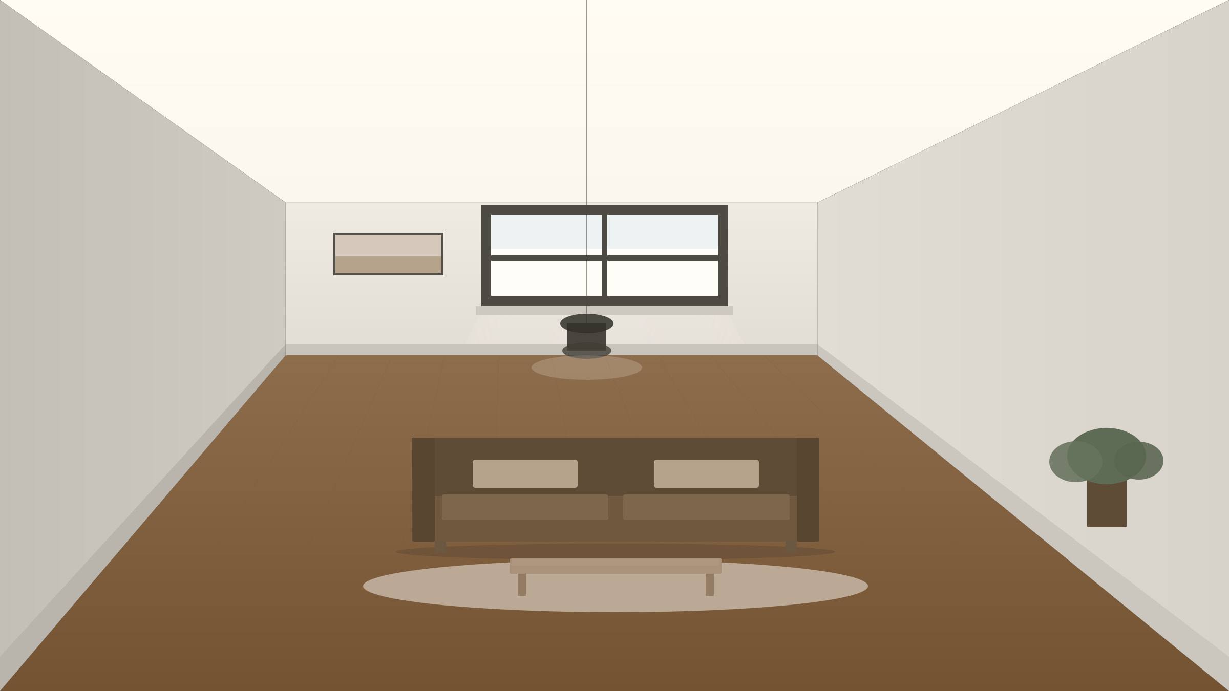 The kitchen island seen along its length, with brushed brass tapware and open shelving beyond