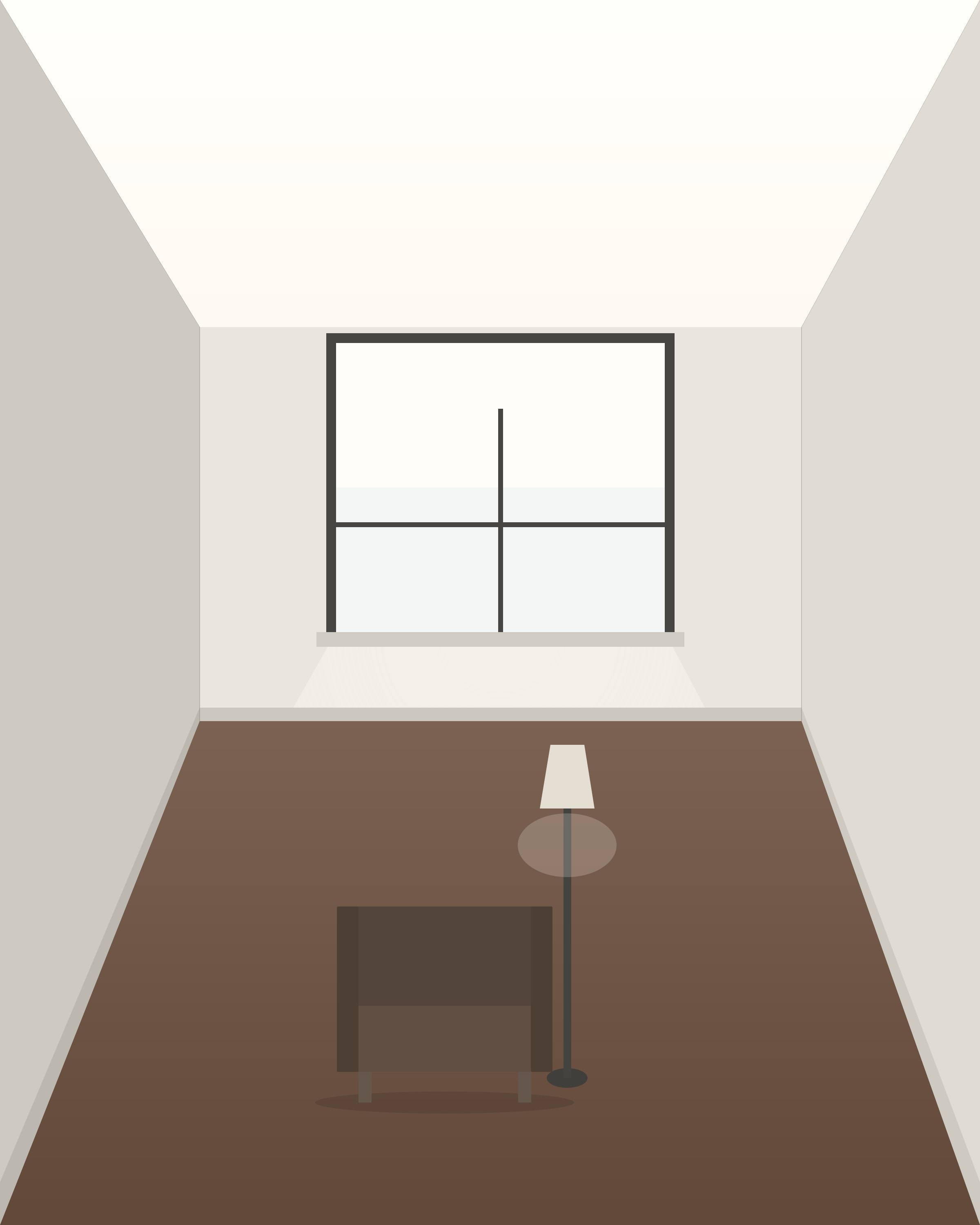 Stairwell with the upper courtyard visible through stained ash glazing