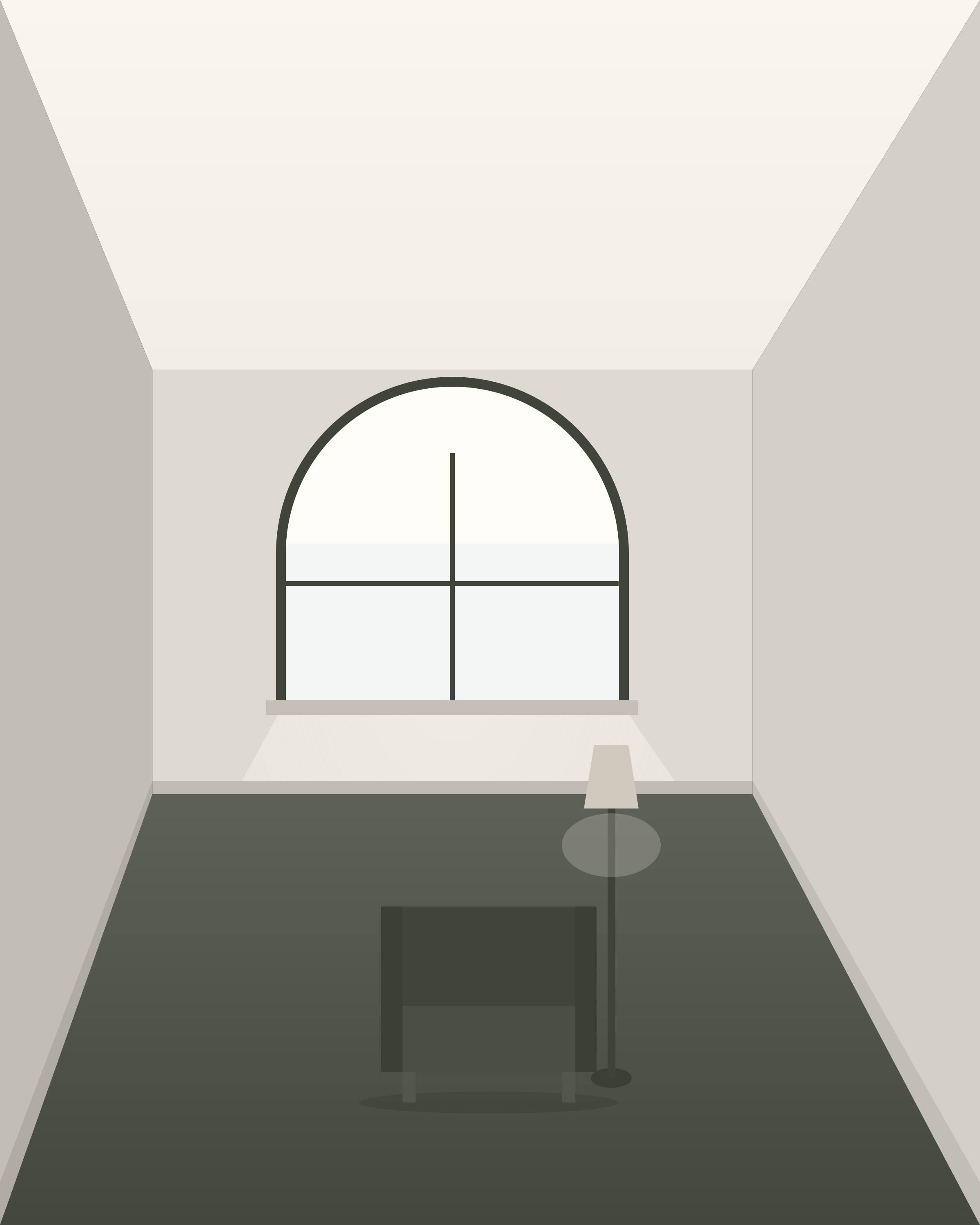 Meeting room enclosed in fluted glass against the south wall