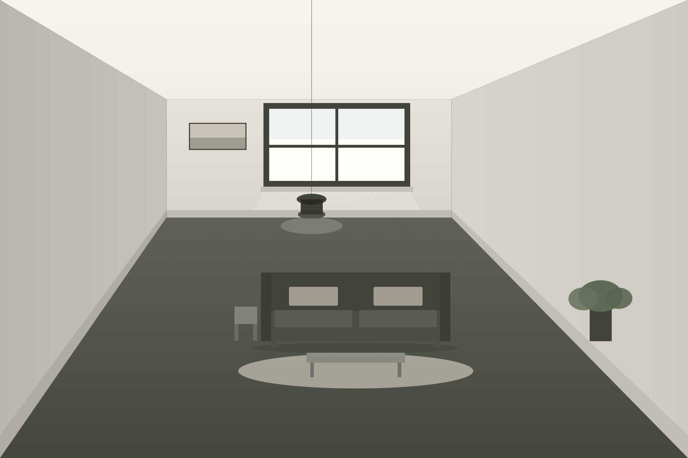 The same floor plate with a felt baffle field installed and shared benches set beneath