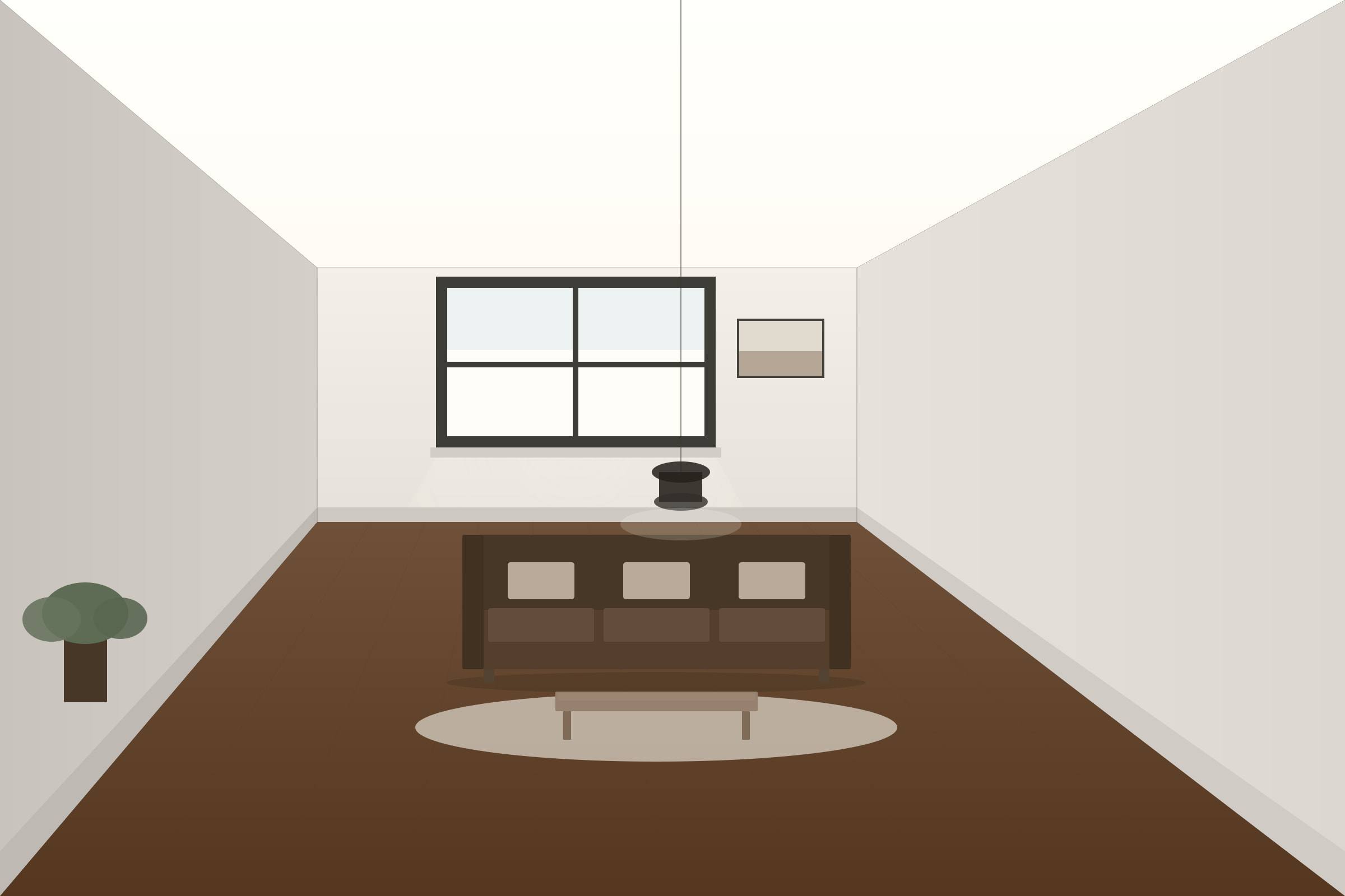 Living area at the rear of the house lit by the single rear window